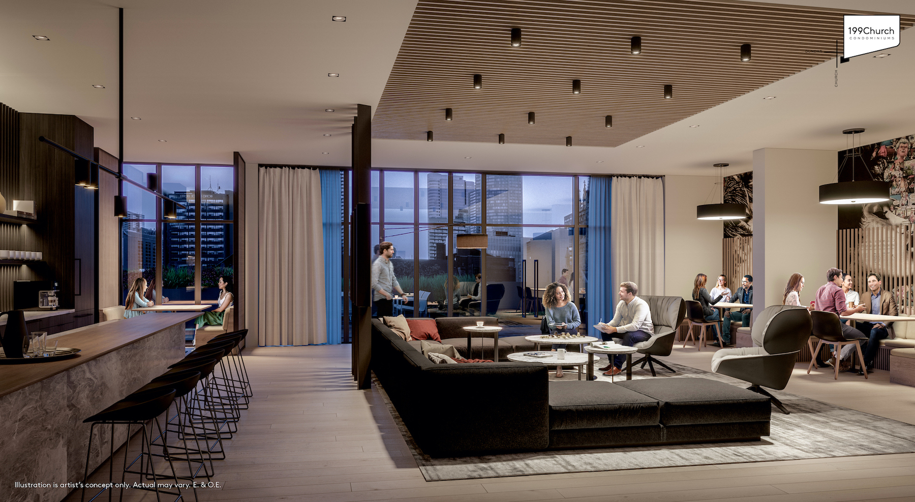 Rendering of 199 Church Condos shared co-working space.