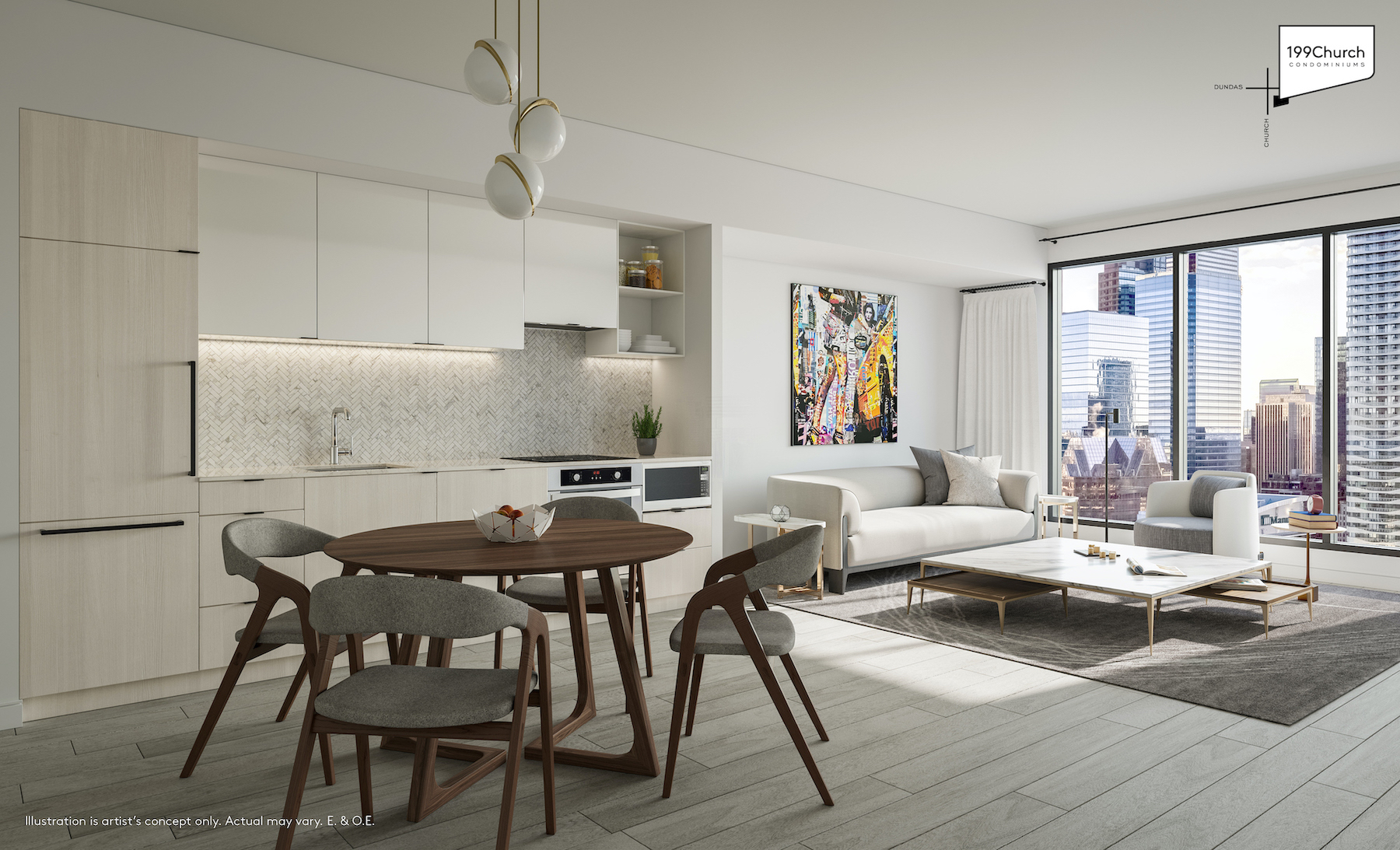 Rendering of 199 Church Condos suite interior light.