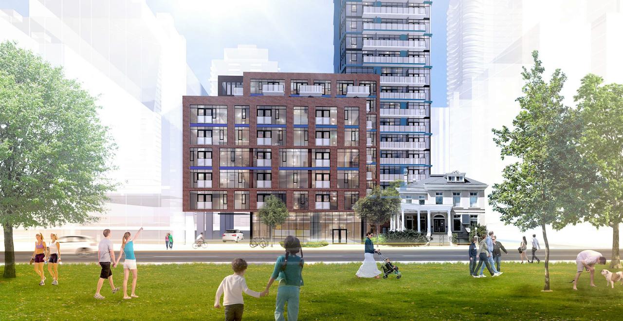 Exterior rendering of 308 Jarvis Condos lower facade.