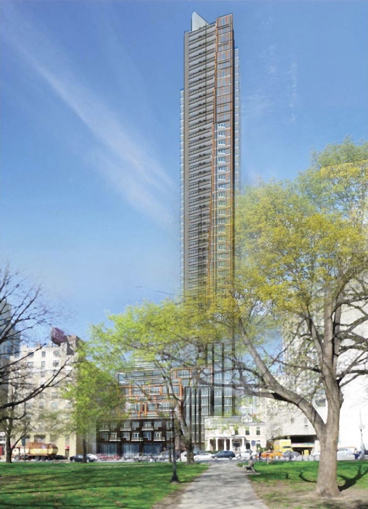 Exterior rendering of 308 Jarvis Condos full building with parkette.