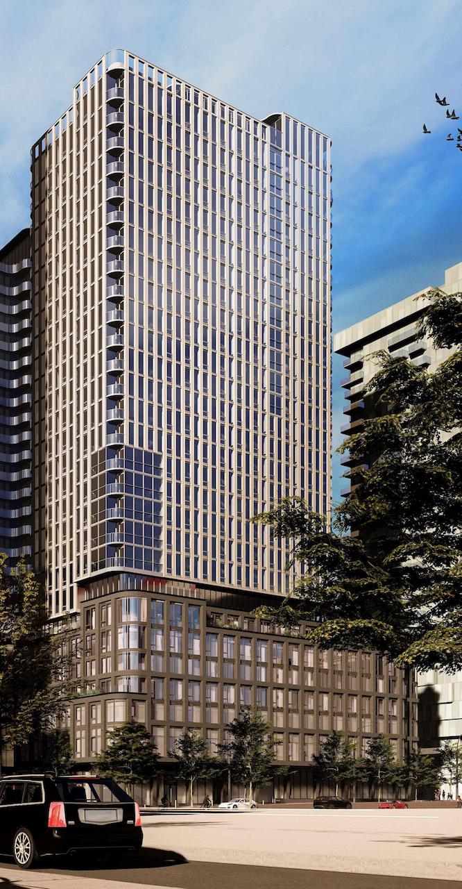 Exterior rendering of 88 Queen Condos 1/2 smaller buildings.
