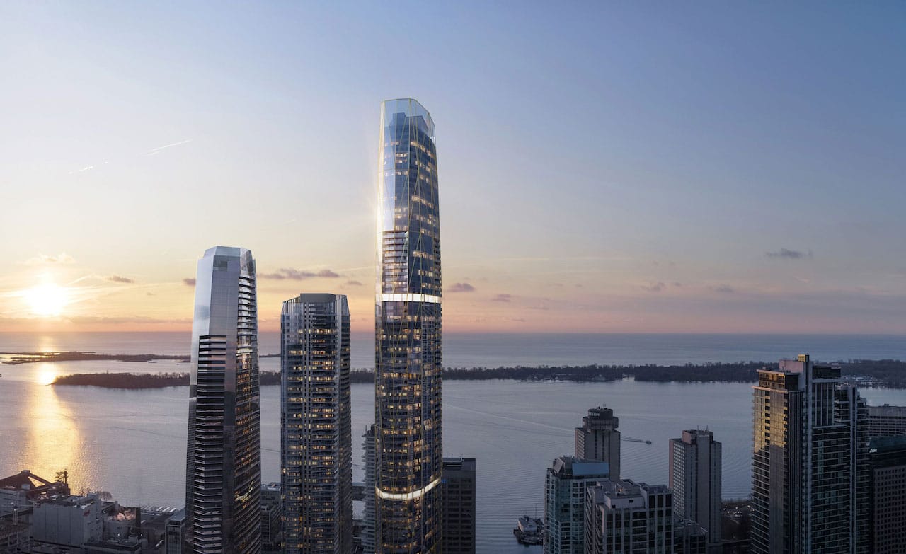 Rendering of One Yonge SkyTower overlooking Lake Ontario.
