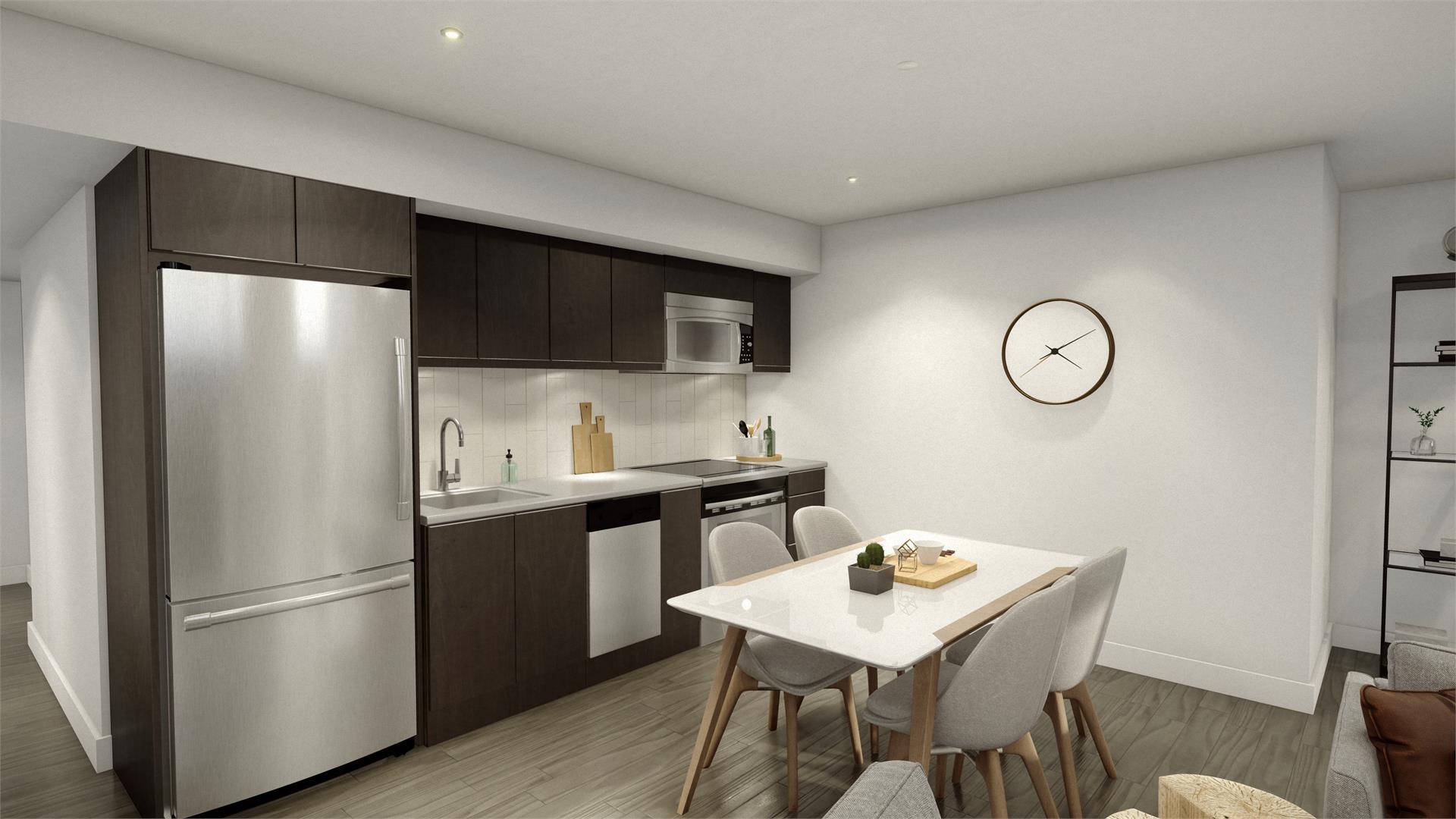 Rendering of Era Condos suite interior kitchen.