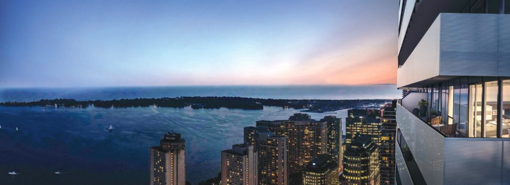 Suite balcony view rendering of SkyTower condos.