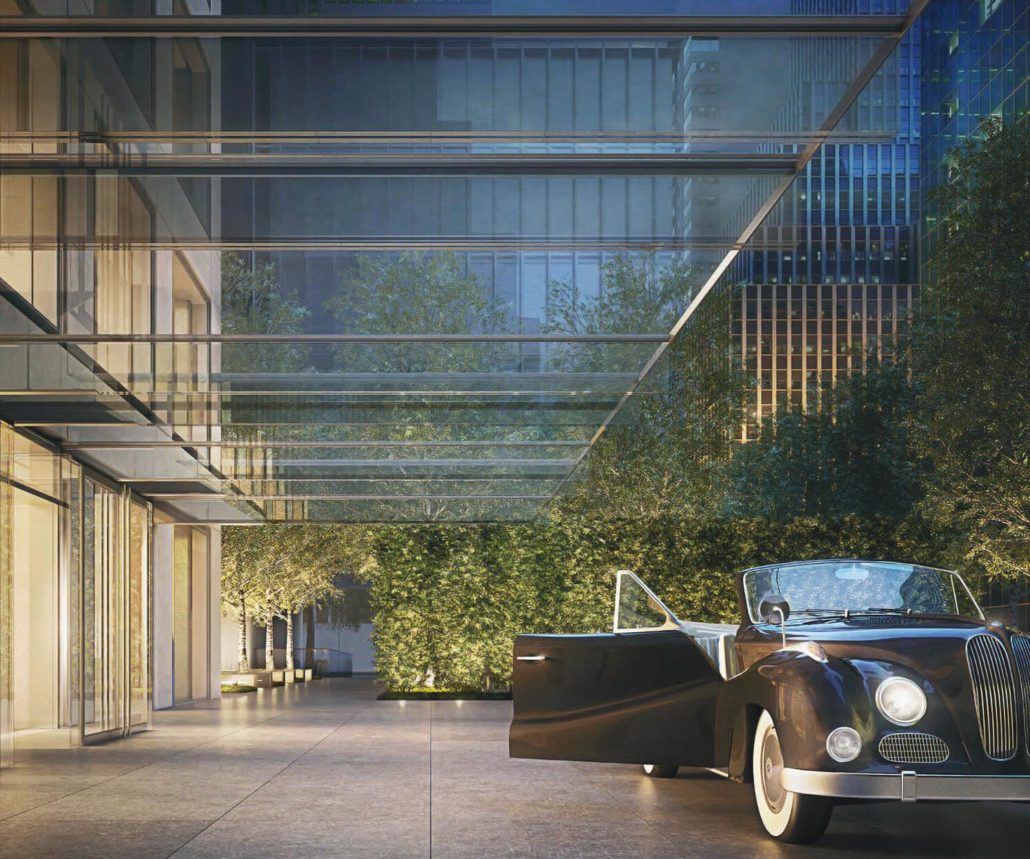 Rendering of SkyTower condos port conchere at building entrance.