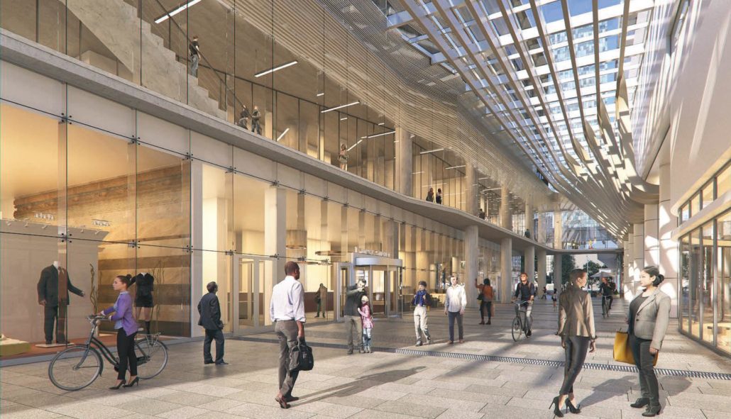 Rendering of SkyTower condos retail and PATH area.