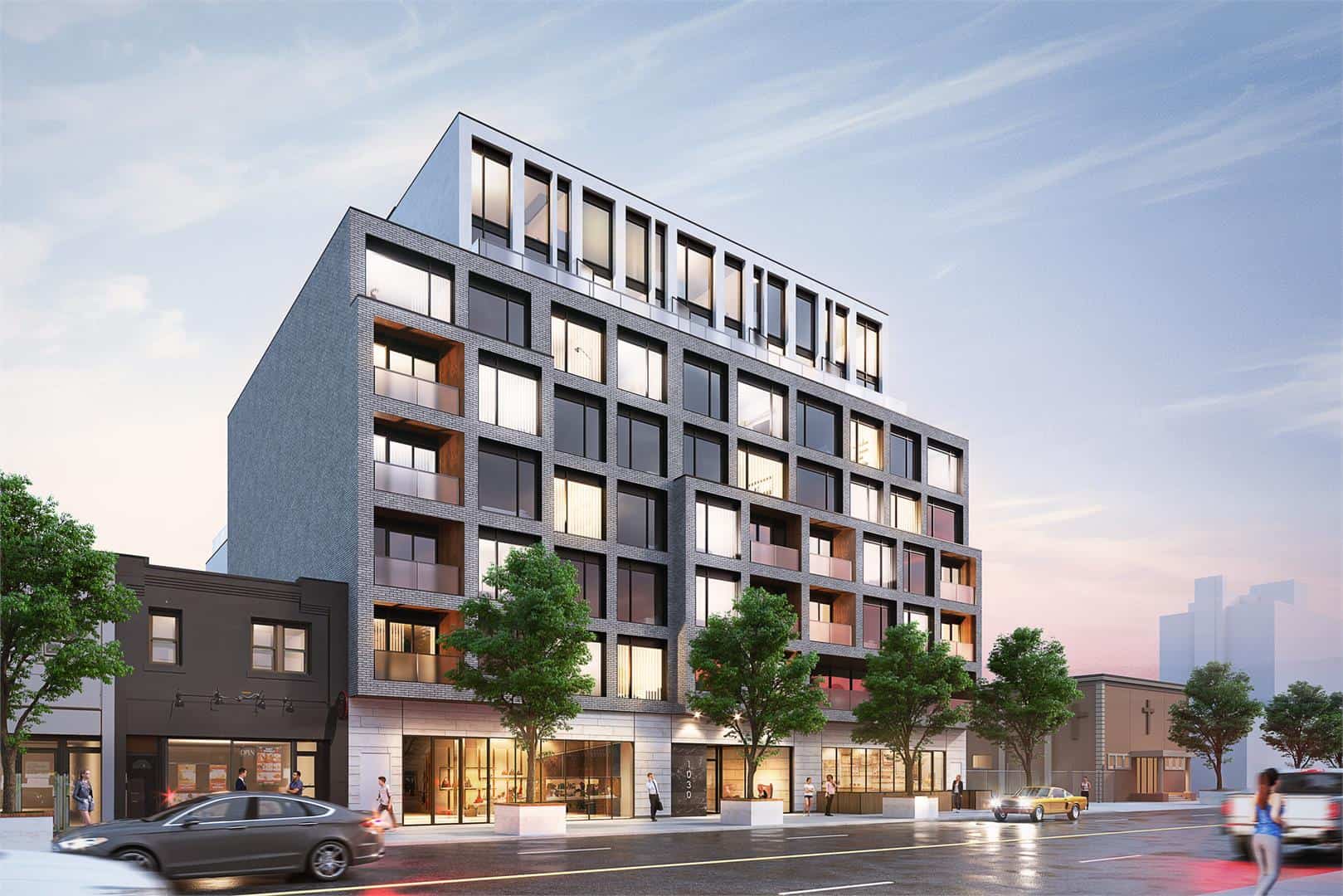 Exterior rendering of THEO Condos Danforth Toronto