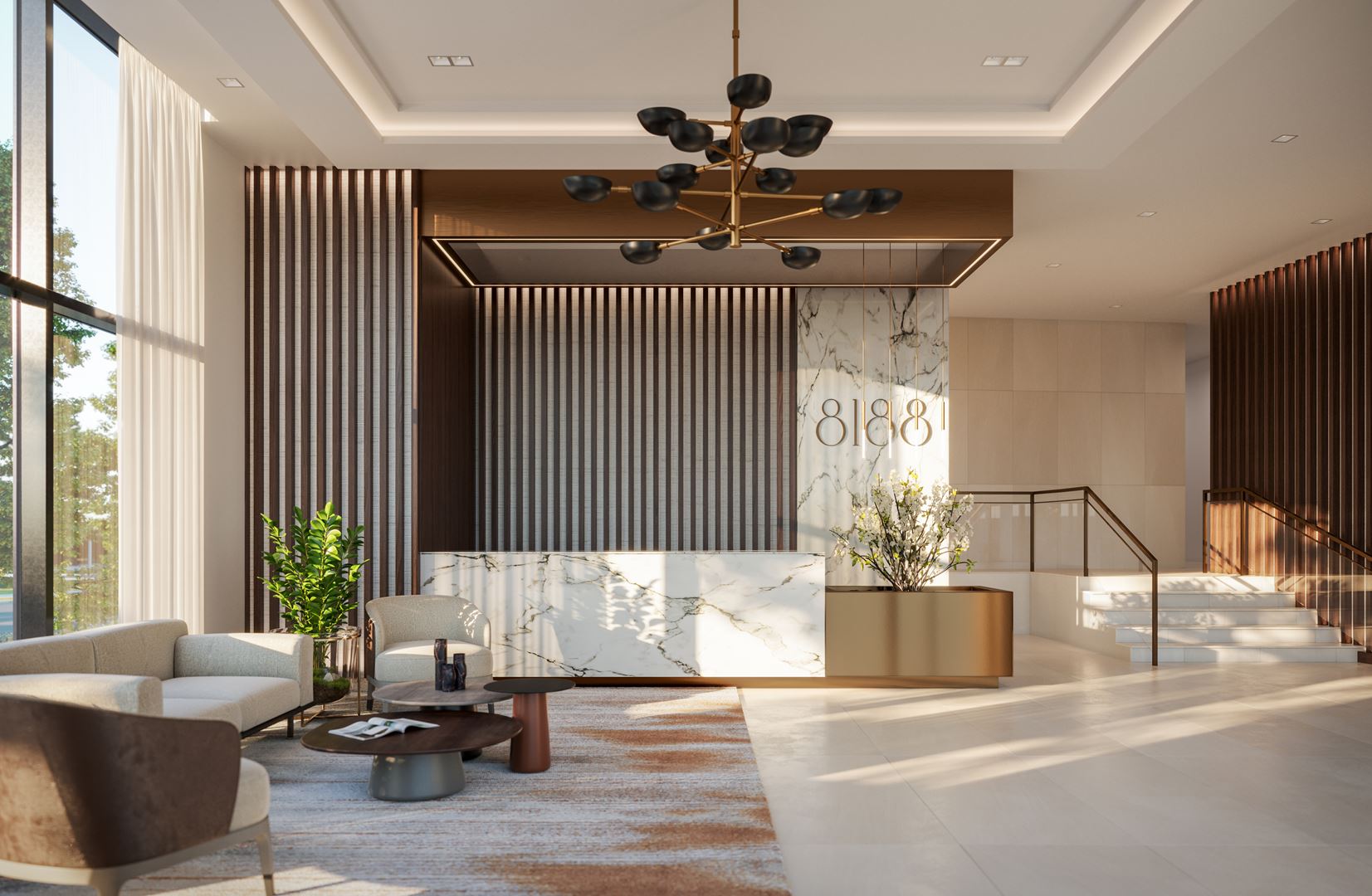 Rendering of 8188 Yonge Condos lobby with concierge.