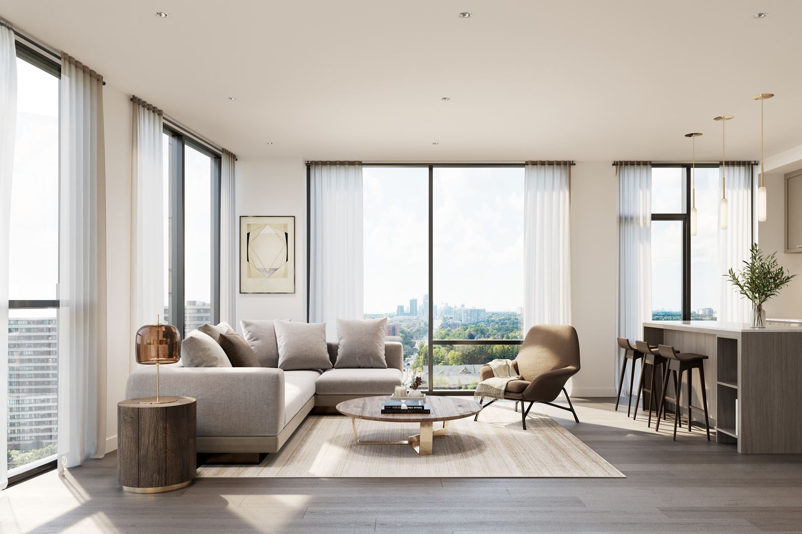 Rendering of 8188 Yonge Condos suite interior living space.