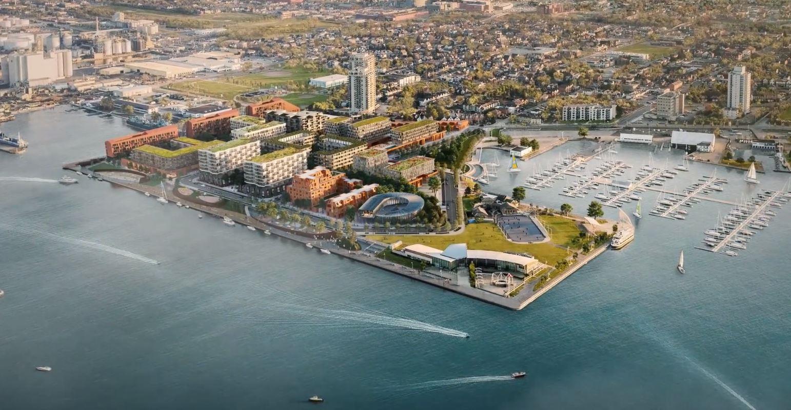 Aerial rendering of Waterfront Shores in Hamilton.
