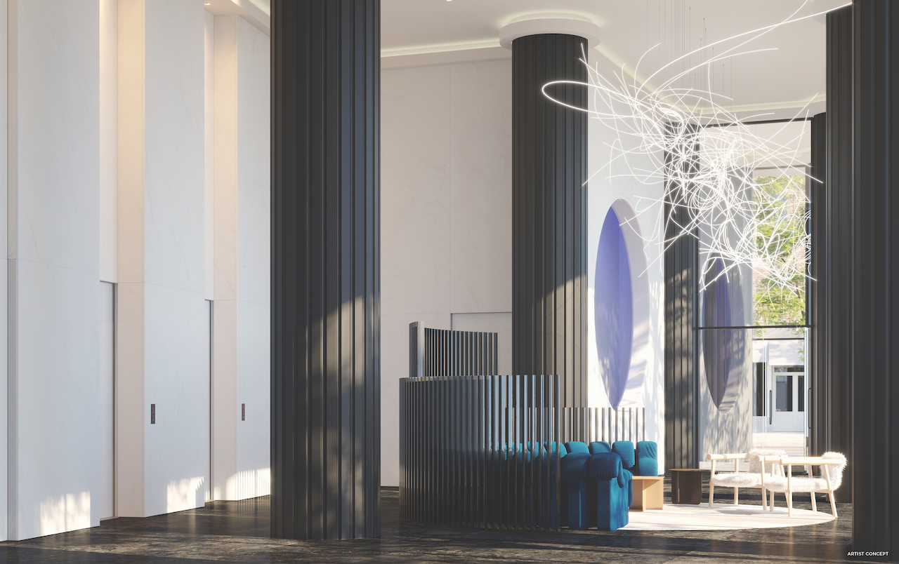 Rendering of Artistry Condos lobby interior.
