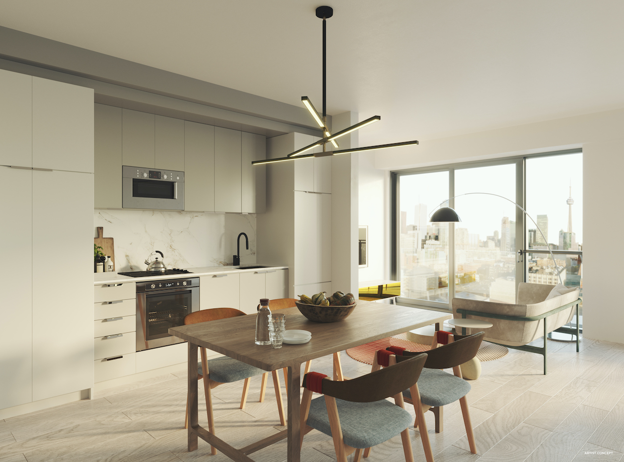 Rendering of Artistry Condos suite interior open-concept.