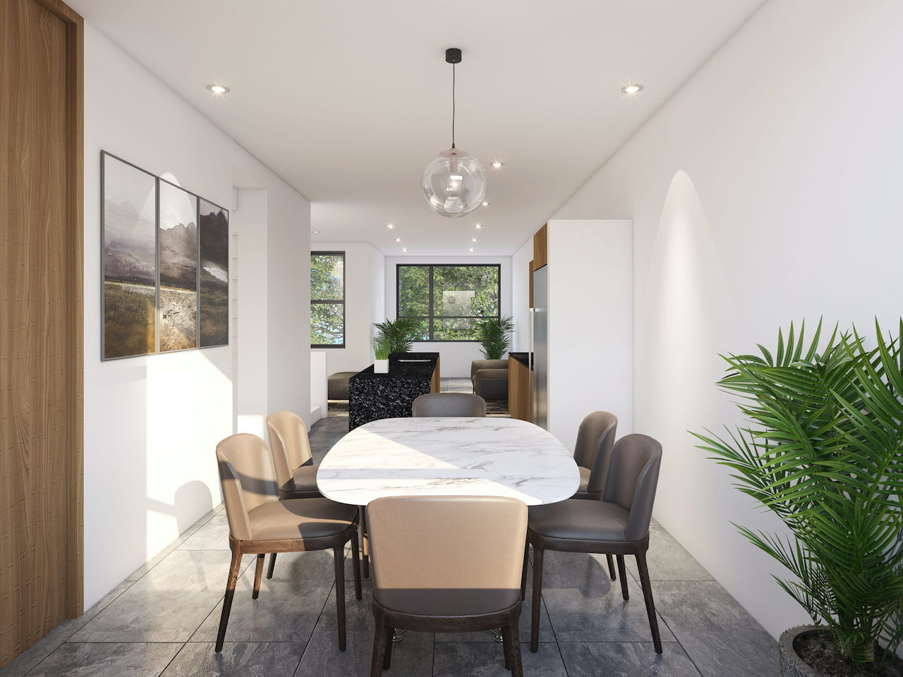 Rendering of Essa Towns interior dining room.