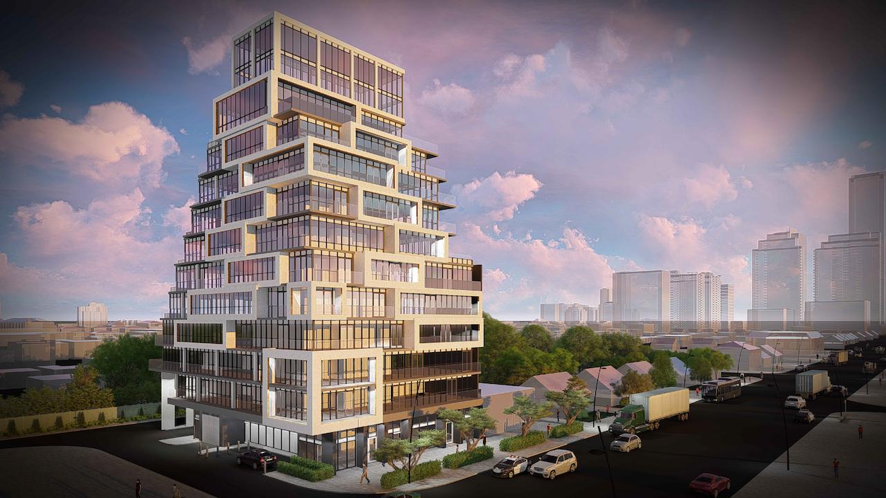 Rendering of 145 Sheppard East Condos full building and surrounding area.
