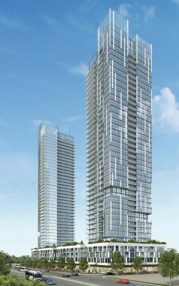 Rendering of Highway 7 & Jane Condos in Vaughan with street view.