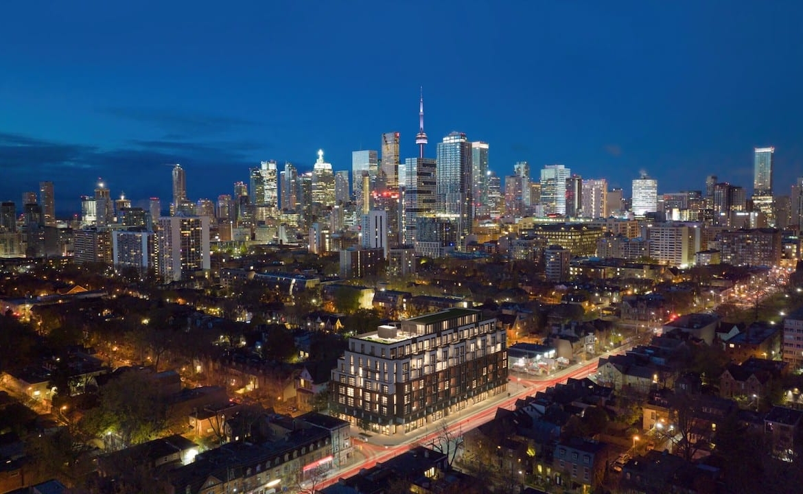 The Georgian Condos aerial at night