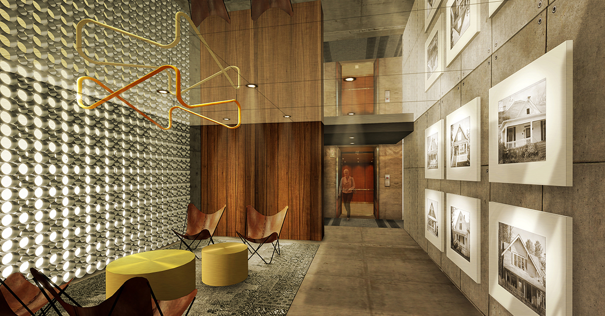 Lobby rendering of The Annex Condos in Calgary.