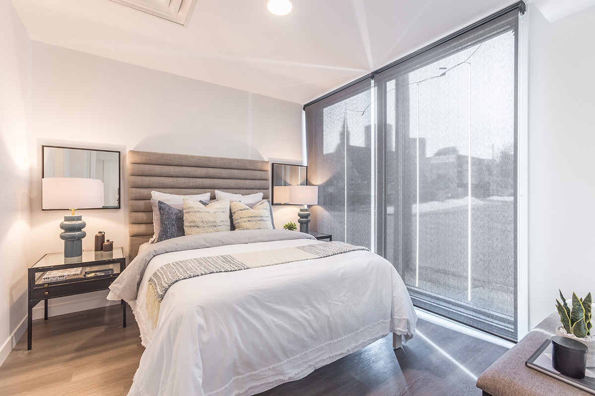 Plaza bedroom suite Interior rendering of The Annex Condos in Calgary.