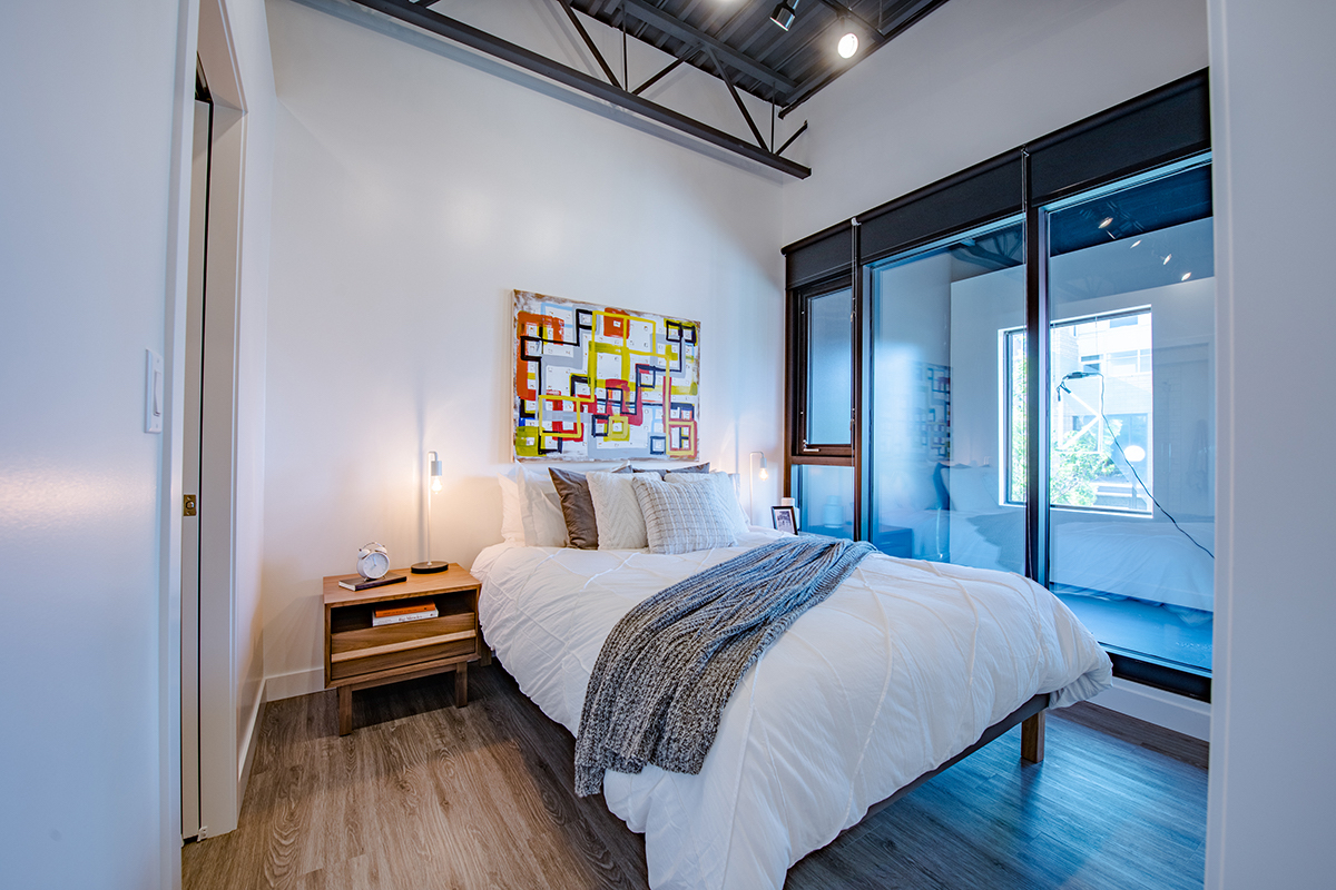 Thompson bedroom suite Interior rendering of The Annex Condos in Calgary.