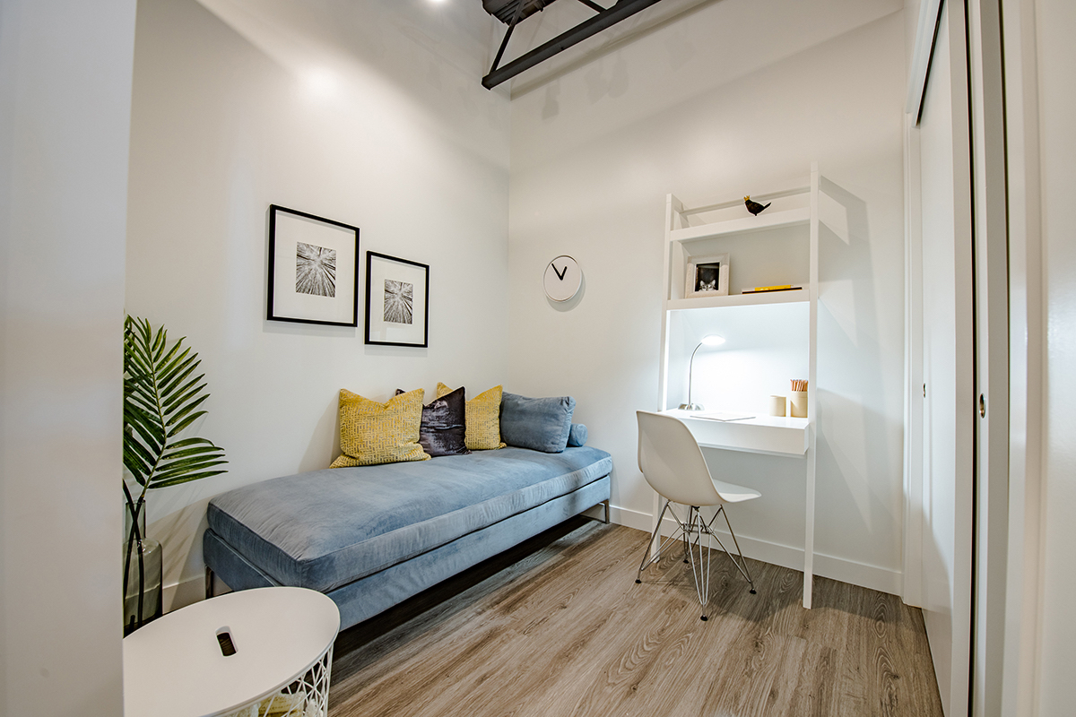 Thompson 2nd bedroom suite Interior rendering of The Annex Condos in Calgary.