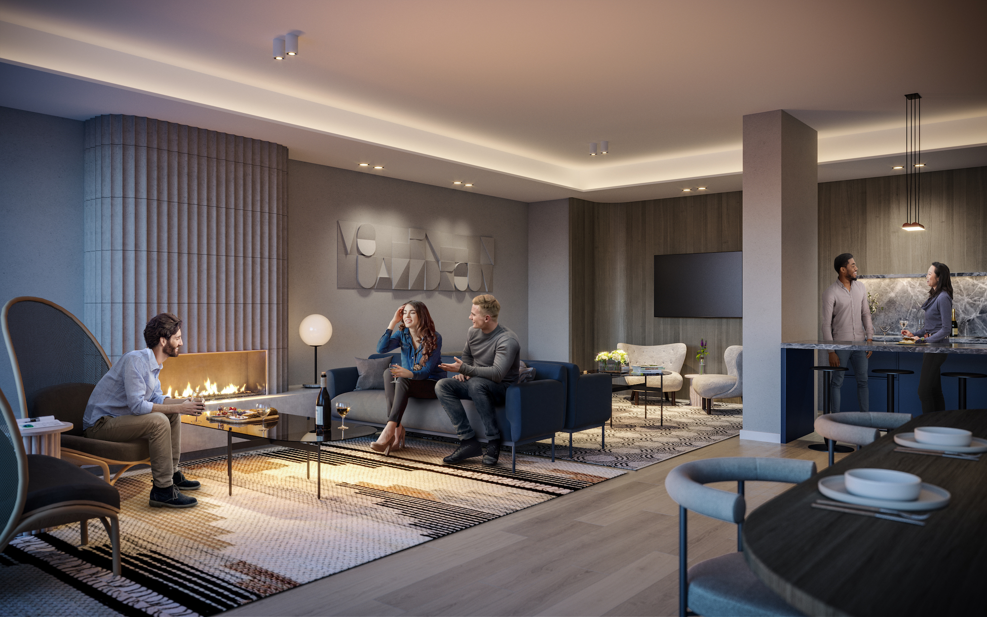 Rendering of The Tailor Queensway Residences event space with private dining.