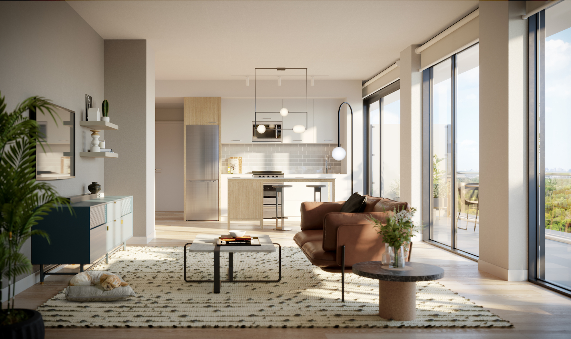 Rendering of The Tailor Queensway Residences suite living room palette 1.