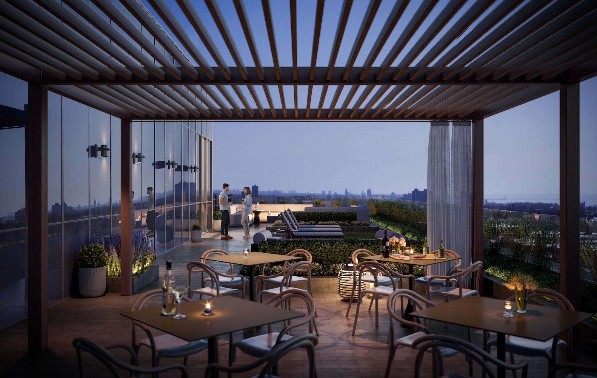Rendering of The Tailor Queensway Residences outdoor rooftop with seating.