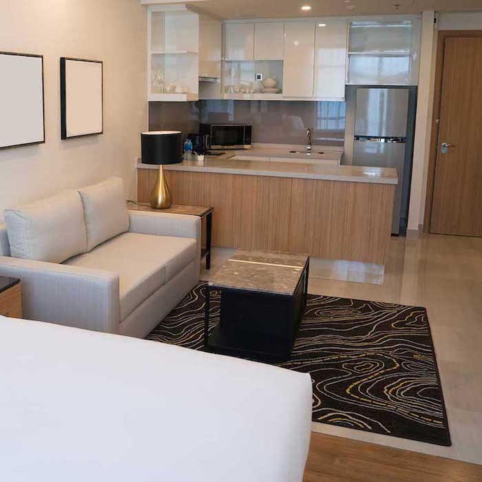 small but modern studio-size condo unit.