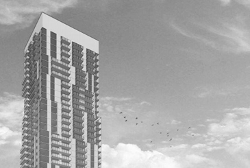 Partial rendering of 77 River St Condos in Toronto.