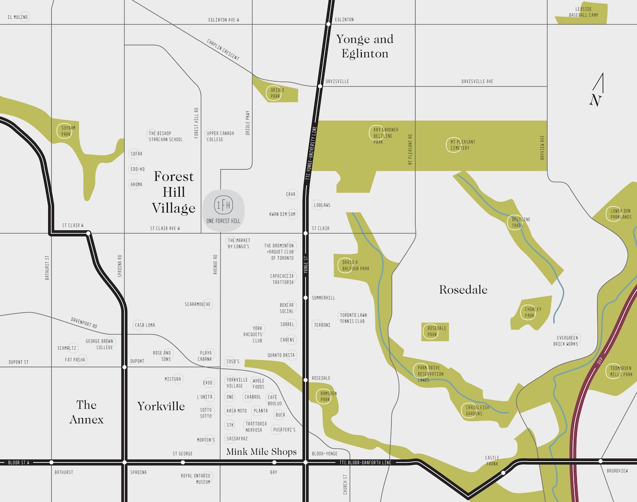 Area map for One Forest Hill Condos in Toronto.