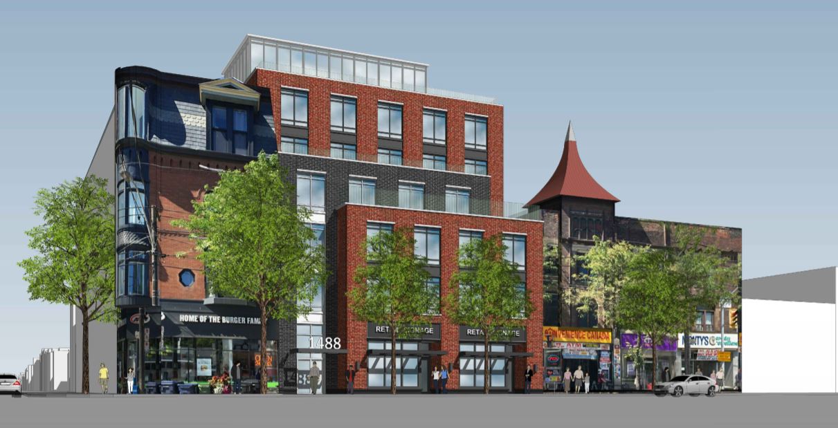 Exterior rendering of 1488 Queen Street West Condos in Toronto