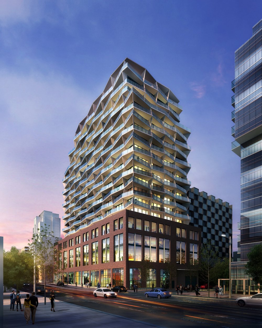 Rendering of 663 King Street West Condos at night.