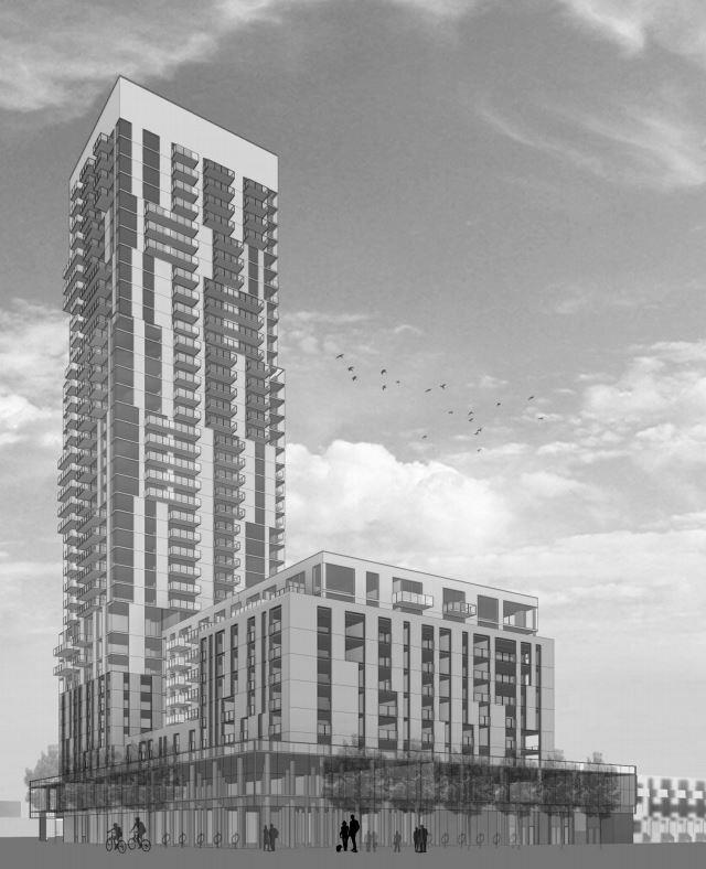 Full rendering of 77 River St Condos in Toronto.