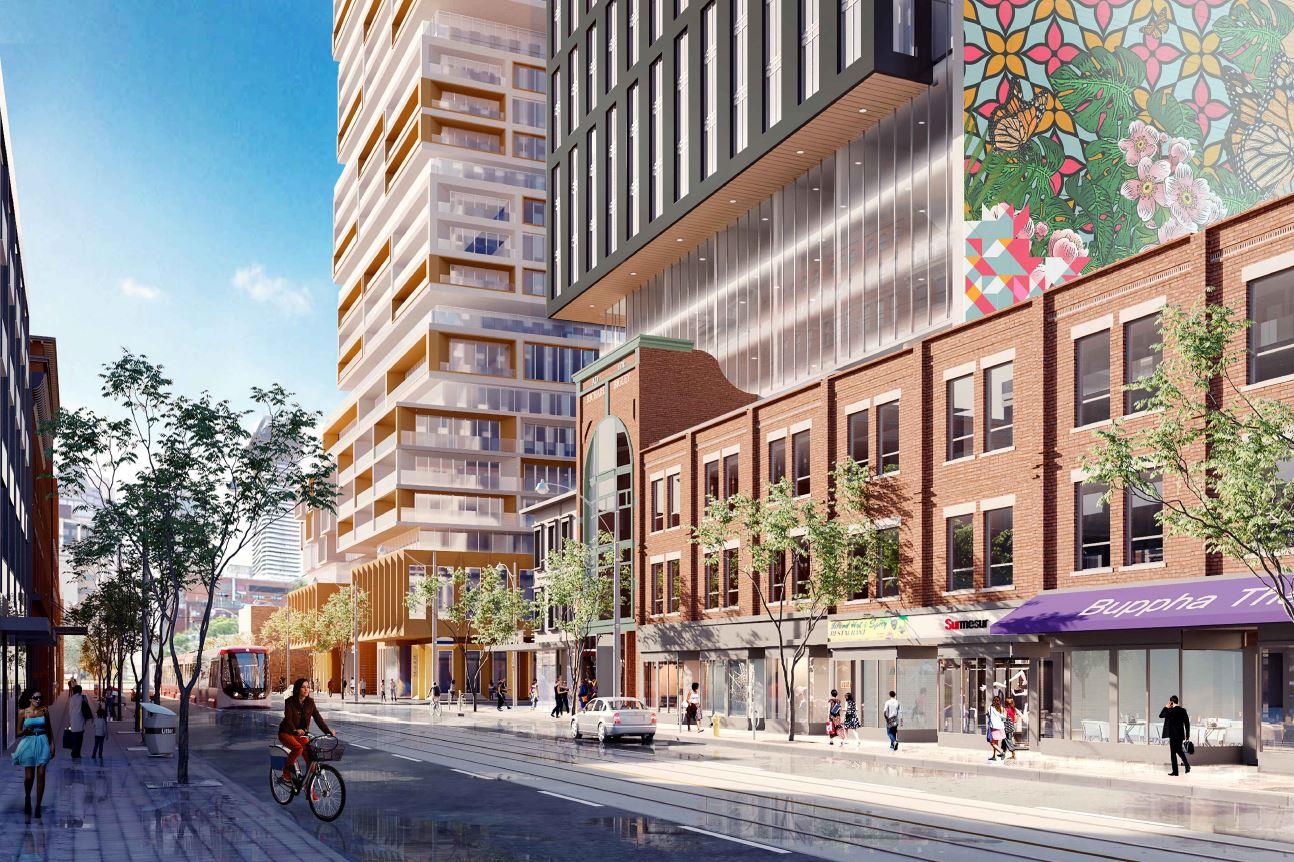 Rendering of 90 Queen Street East Condos streetscape.