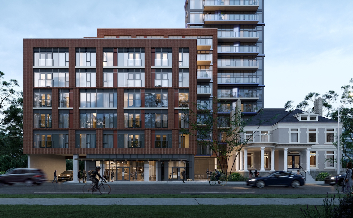 Rendering of JAC Condos exterior podium