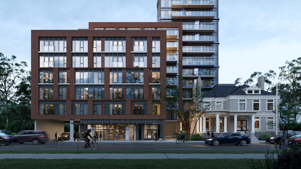 Rendering of JAC Condos exterior podium