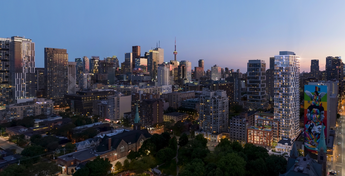 Rendering of JAC Condos aerial at night