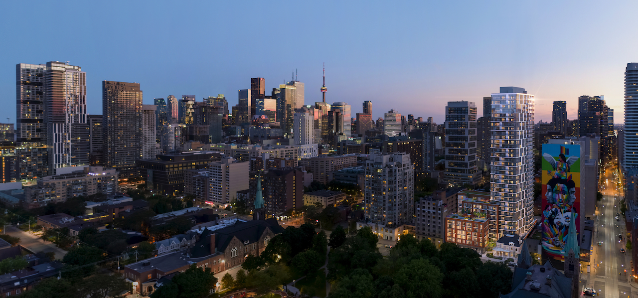 Rendering of JAC Condos aerial at night