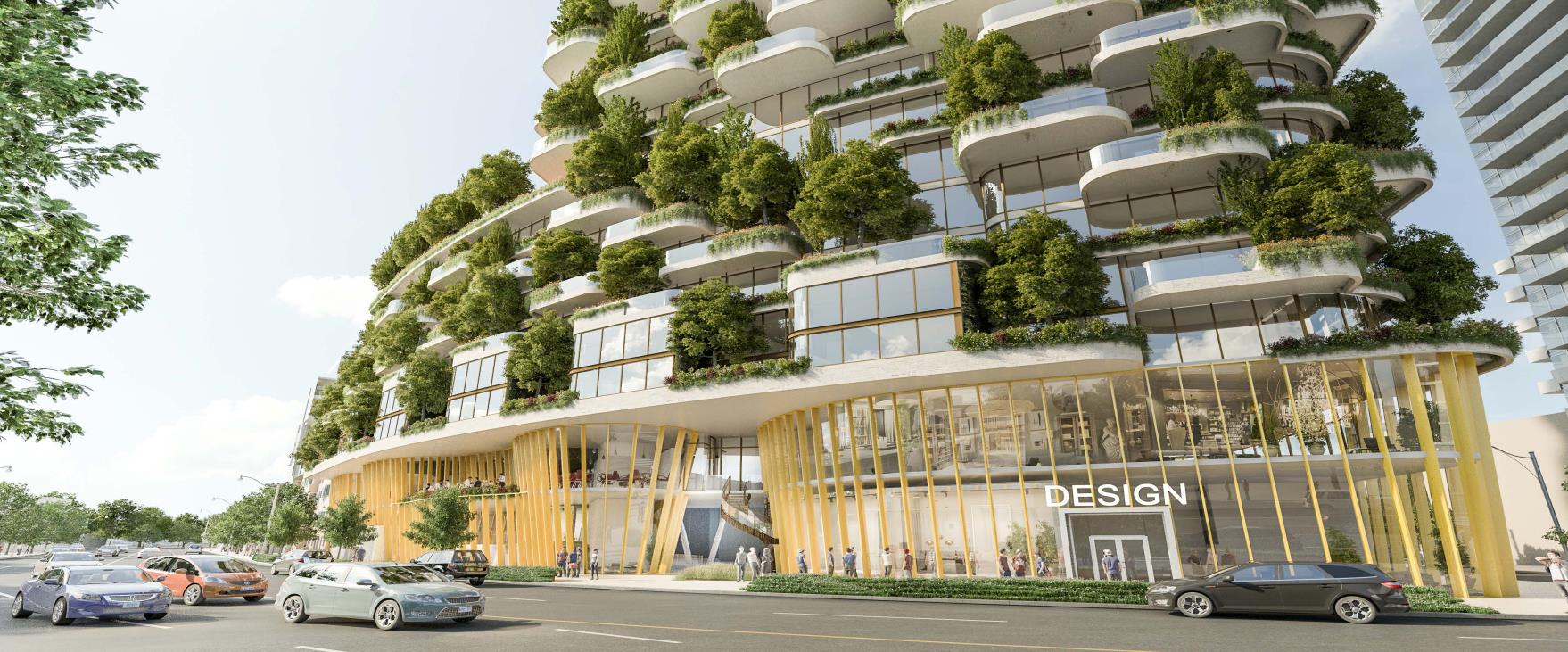 Rendering of Designers Walk Condos at street-level.