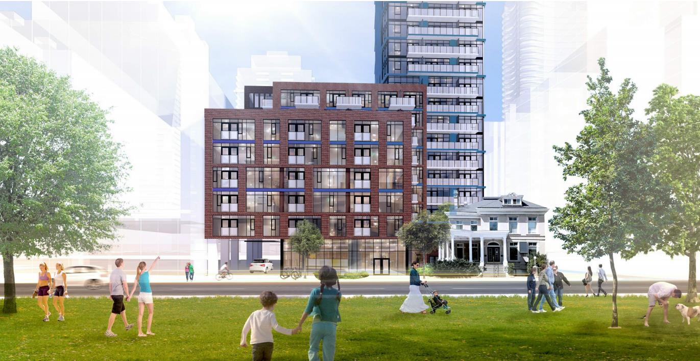 Exterior rendering of JAC Condos in with park access.