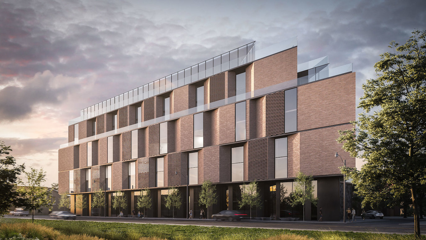 Front-facing rendering Junction Point Condos at 2369 Dundas Toronto.