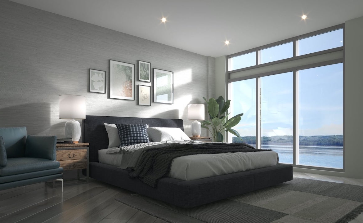 Interior bedroom rendering of Lakeside Muskoka Condos