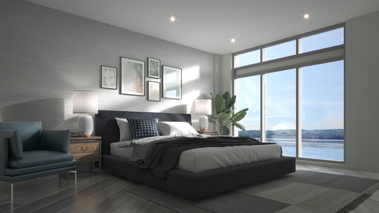 Interior bedroom rendering of Lakeside Muskoka Condos