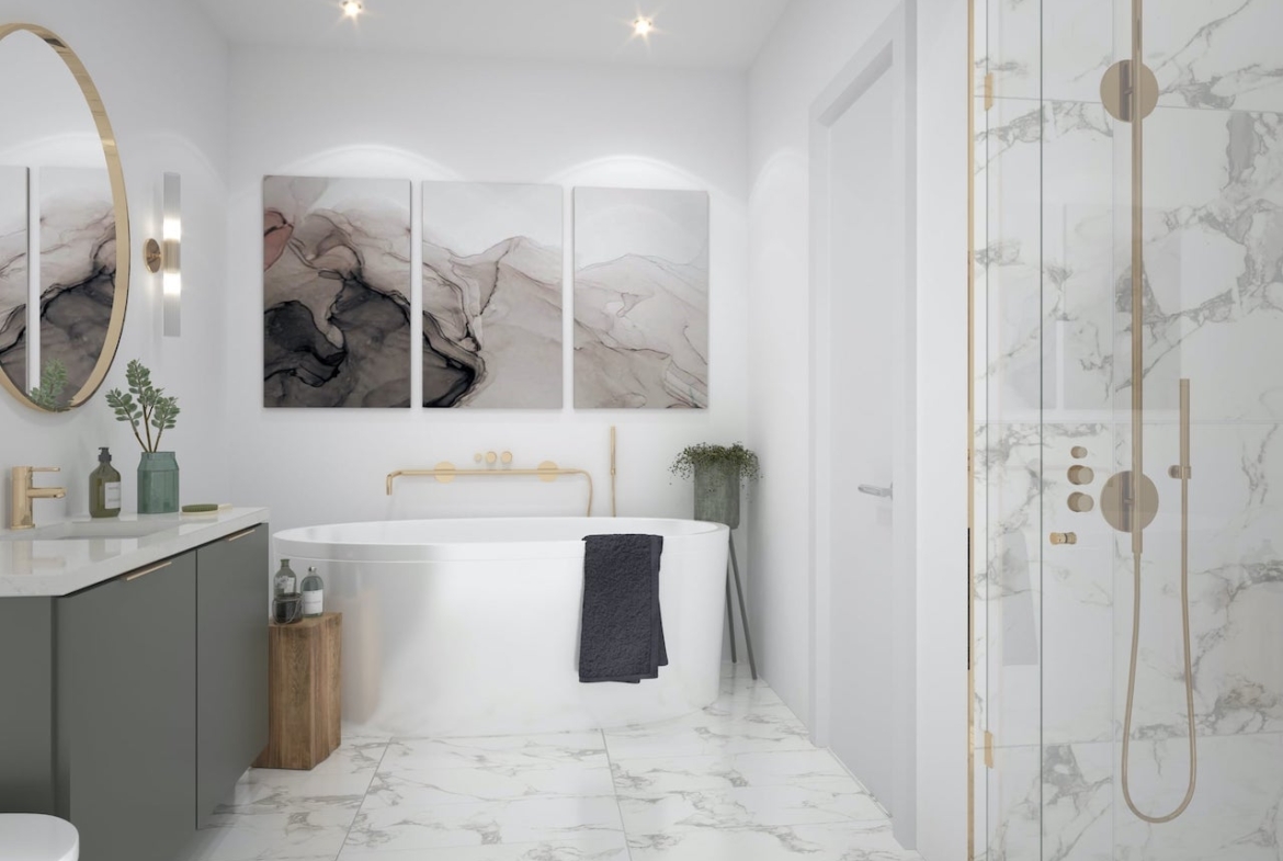 Interior ensuite rendering of Lakeside Muskoka Condos