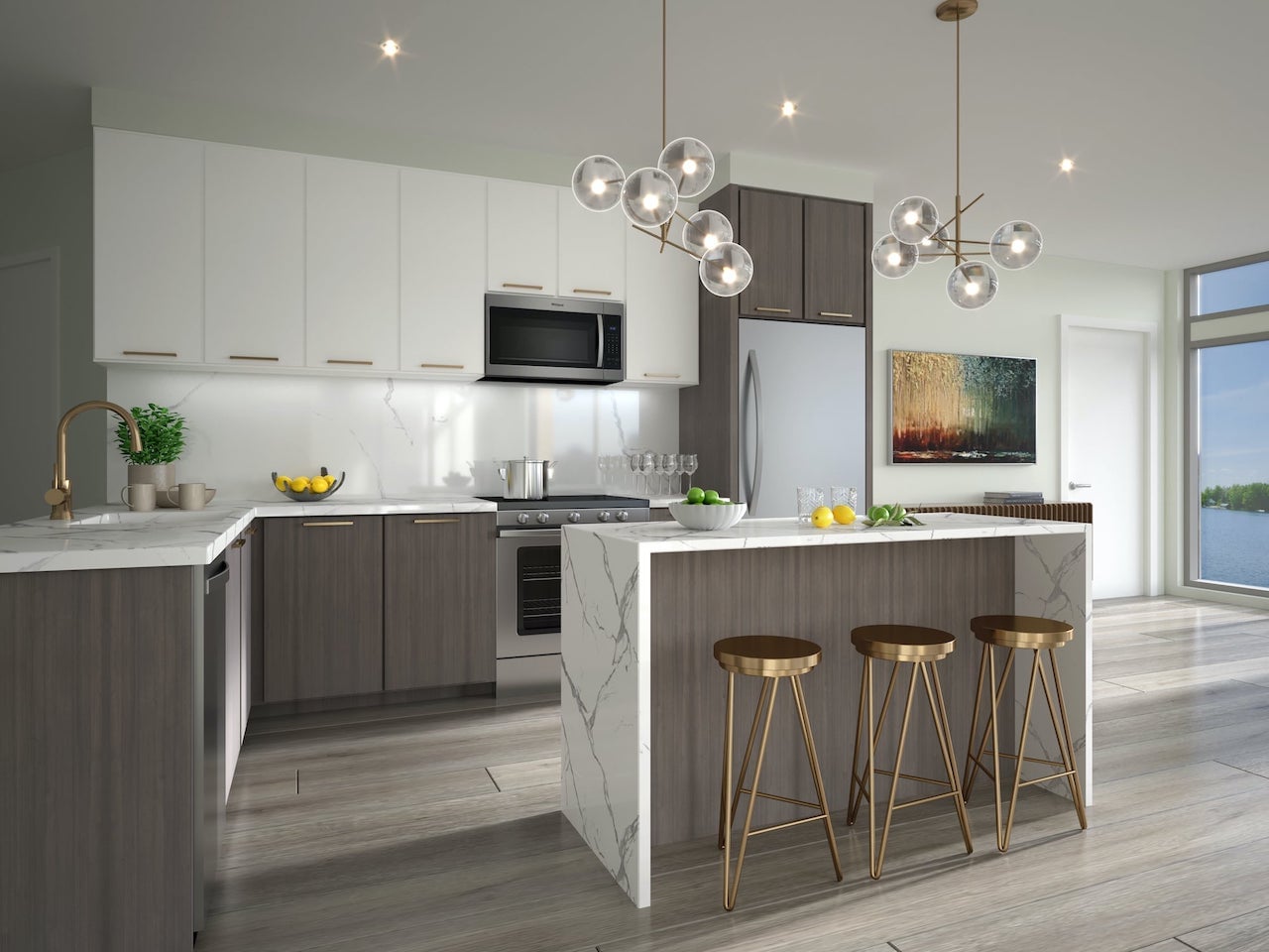 Interior kitchen of rendering of Lakeside Muskoka Condos