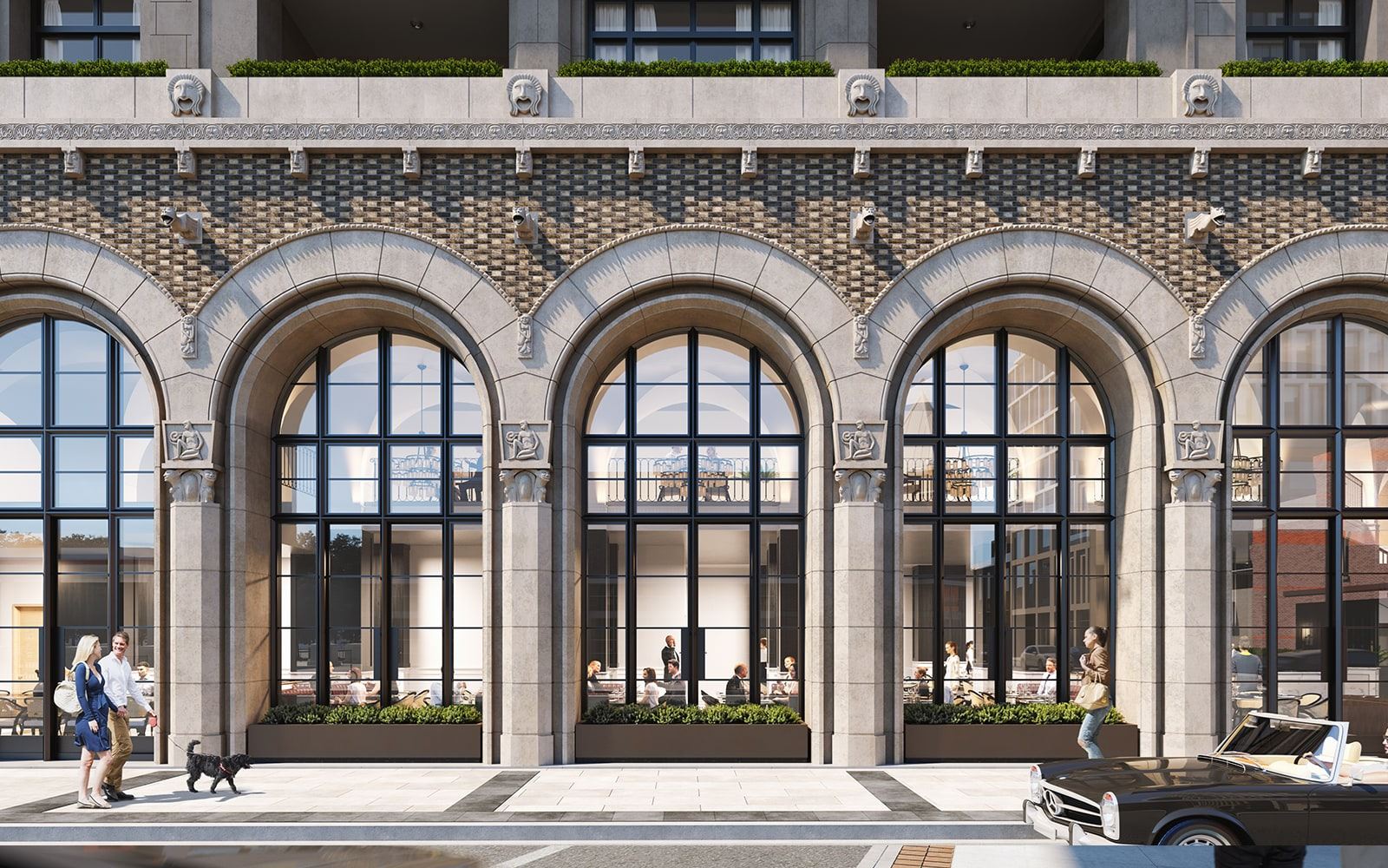 Exterior rendering of 1140 Yonge Condos street and closeup of windows