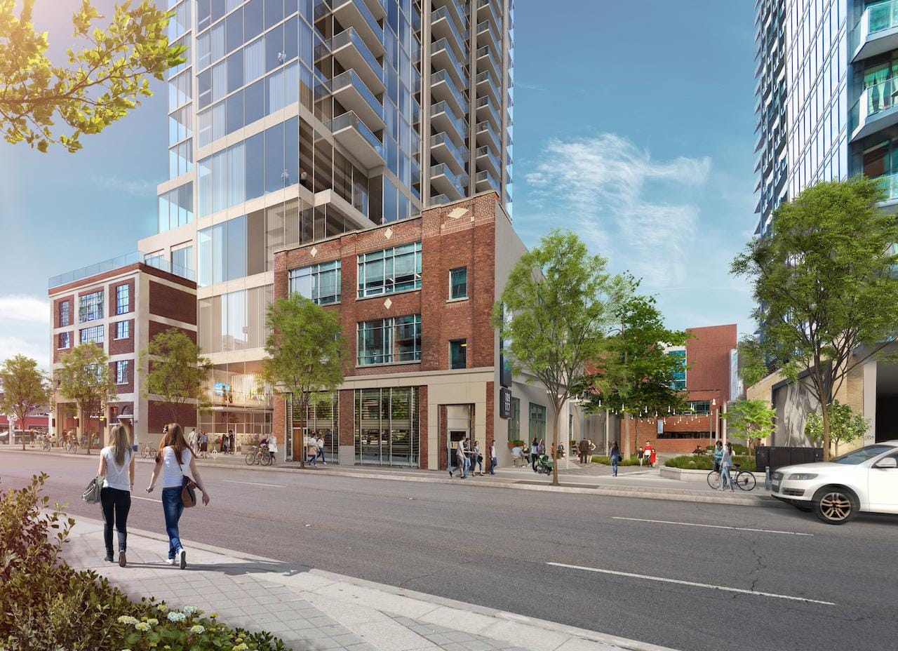 Rendering of 125 George Condos exterior at street-level and surrounding area.