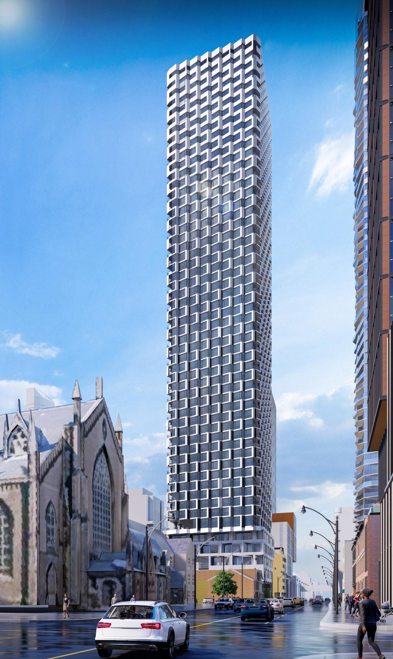 Full exterior rendering 250 Church Condos with heritage facade.