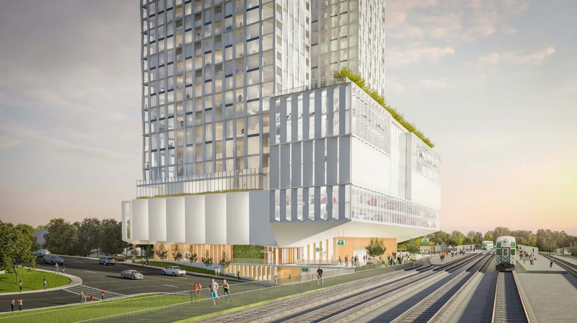 Rendering of 327 Royal York Condos by Mimico train tracks in Etobicoke.