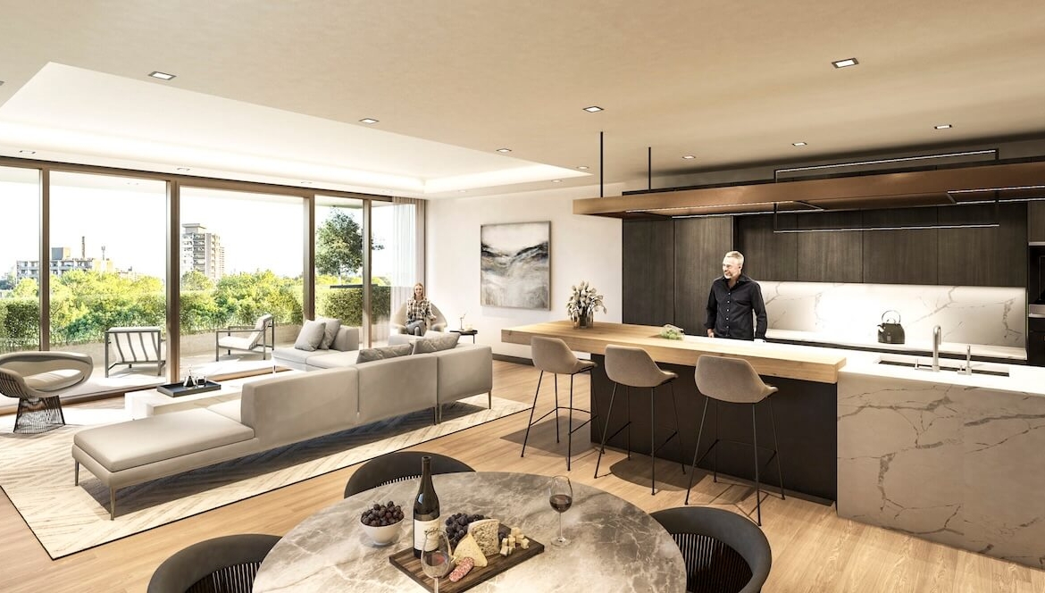 Rendering of 350 Davenport 4th floor open concept living